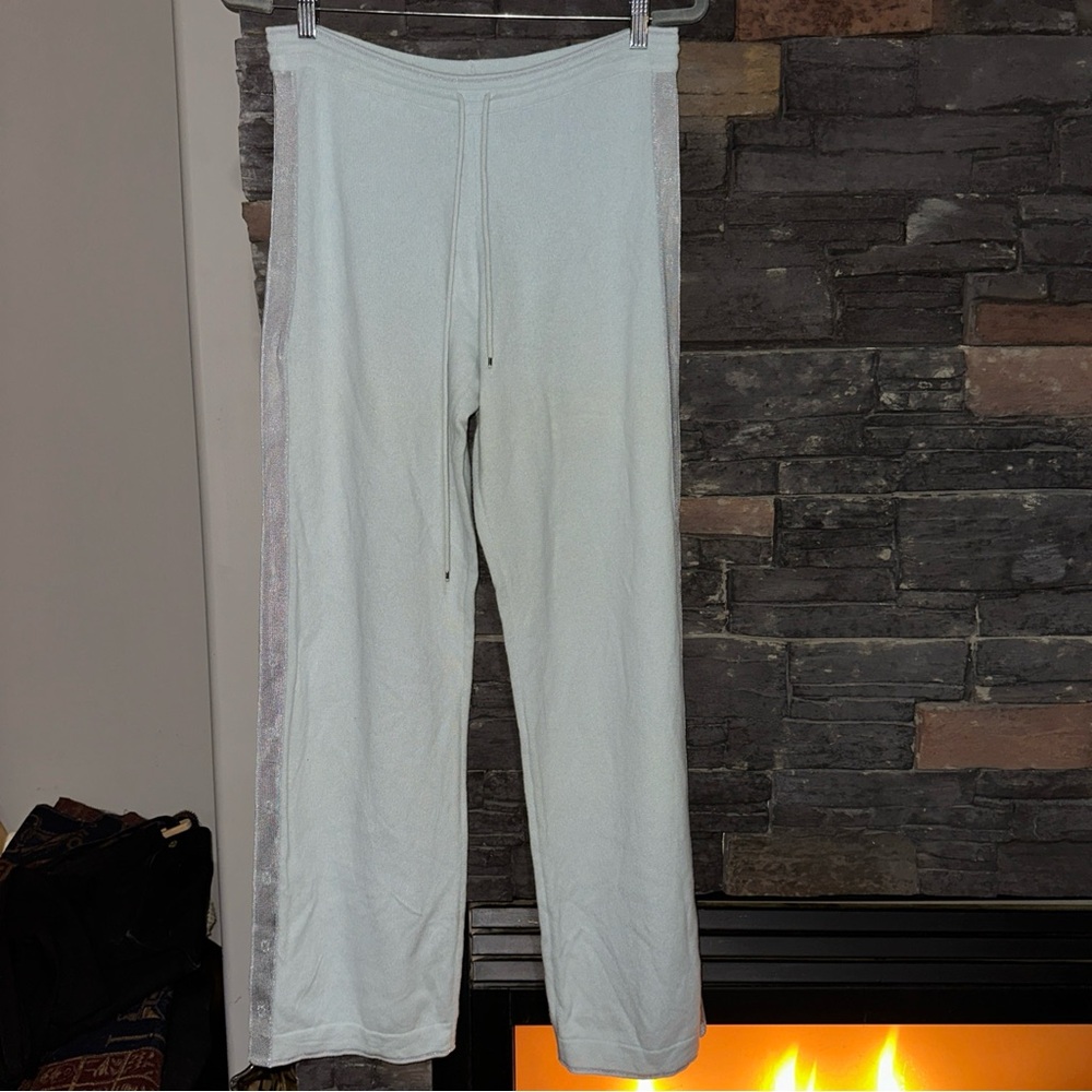 Escada wool cashmere blend pull on lounge pants baby blue drawstring 36 S NEW